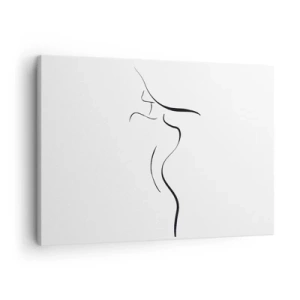 Quadro em tela - Contorno minimalista de uma silhueta feminina em um fundo branco - 70x50cm - Elusiva como uma onda - Decoração de parede moderna para a sala de estar e quarto ARTTOR
