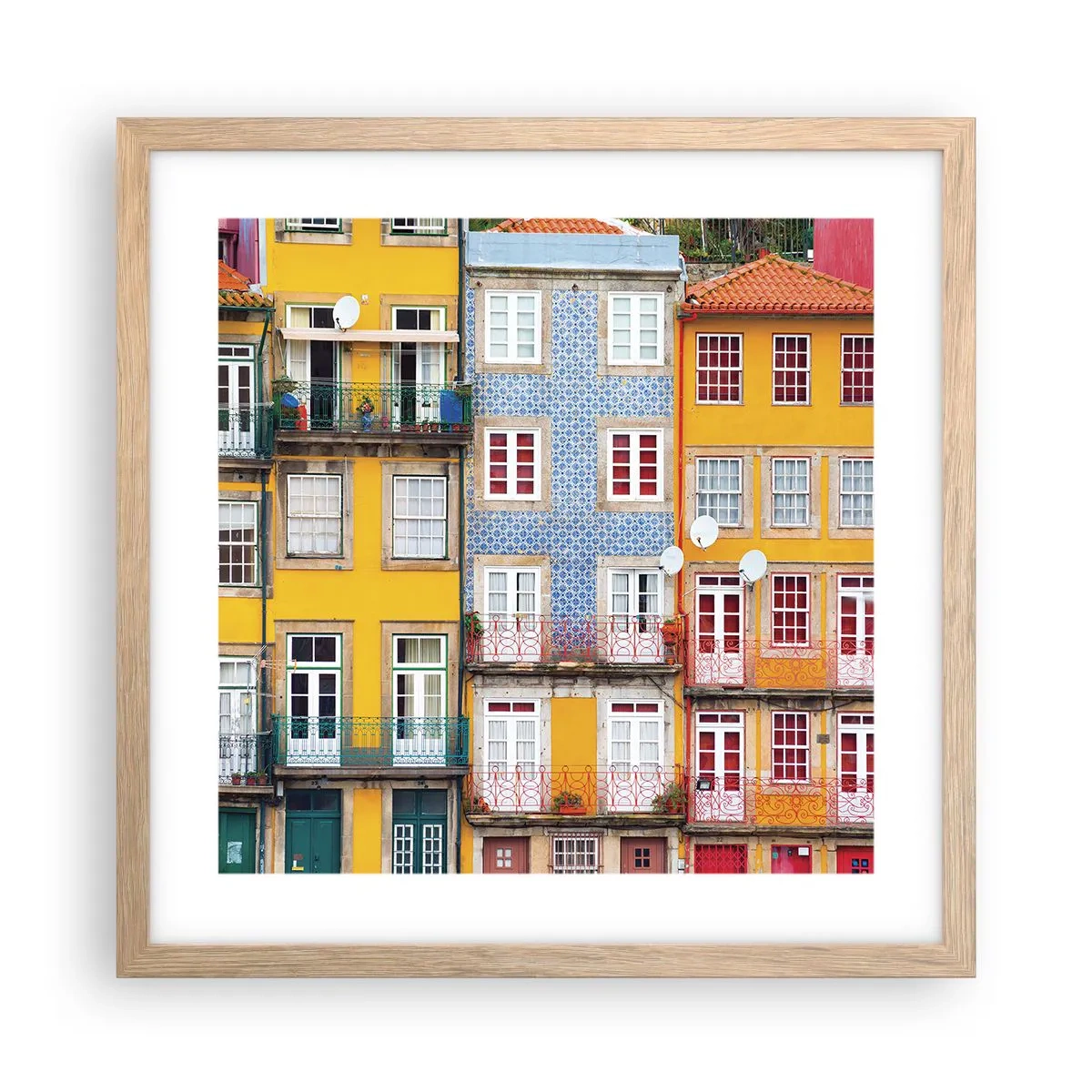 Pôster com moldura de carvalho claro - Cores da cidade velha - 40x40 cm