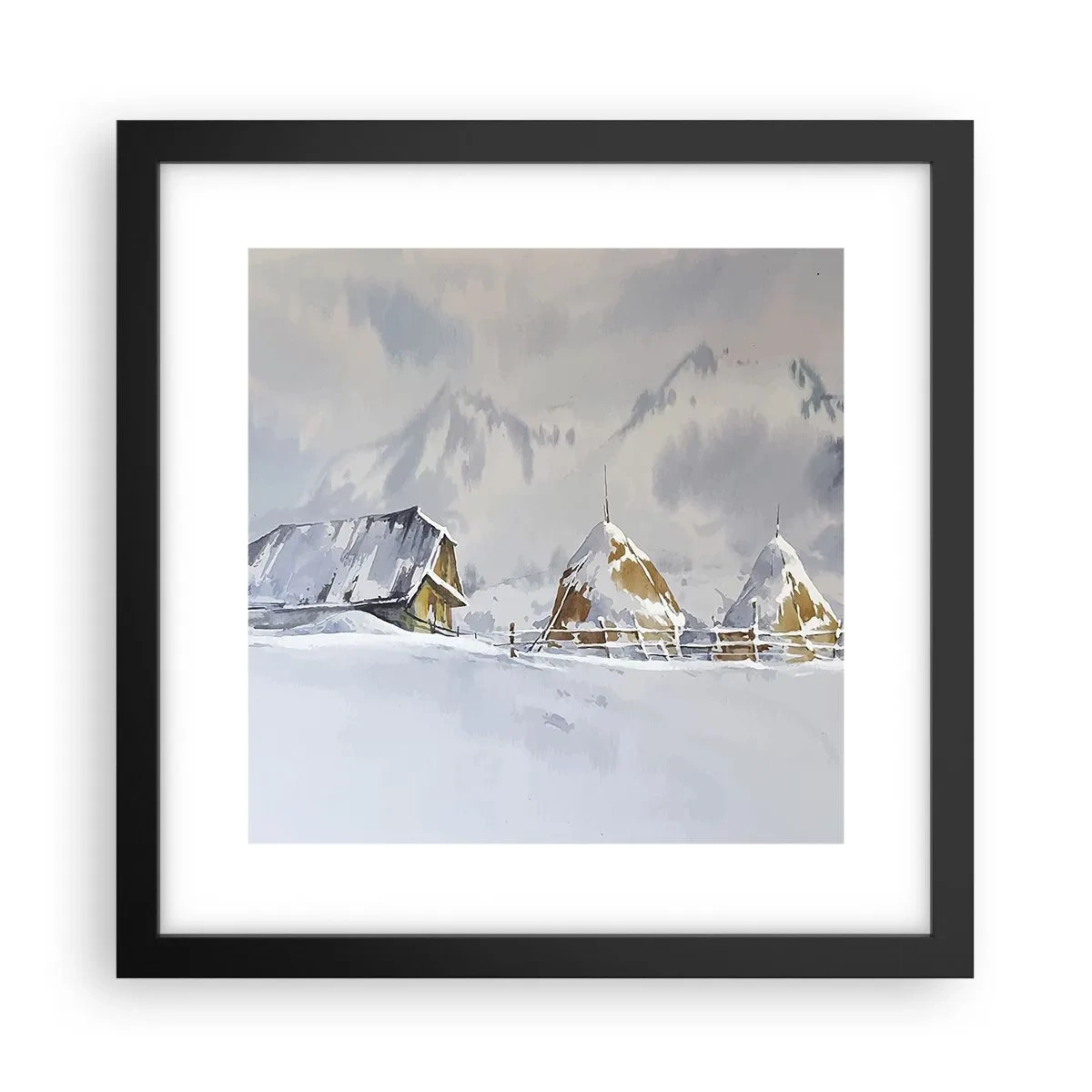 Pôster com moldura preta - No vale nevado - 30x30 cm