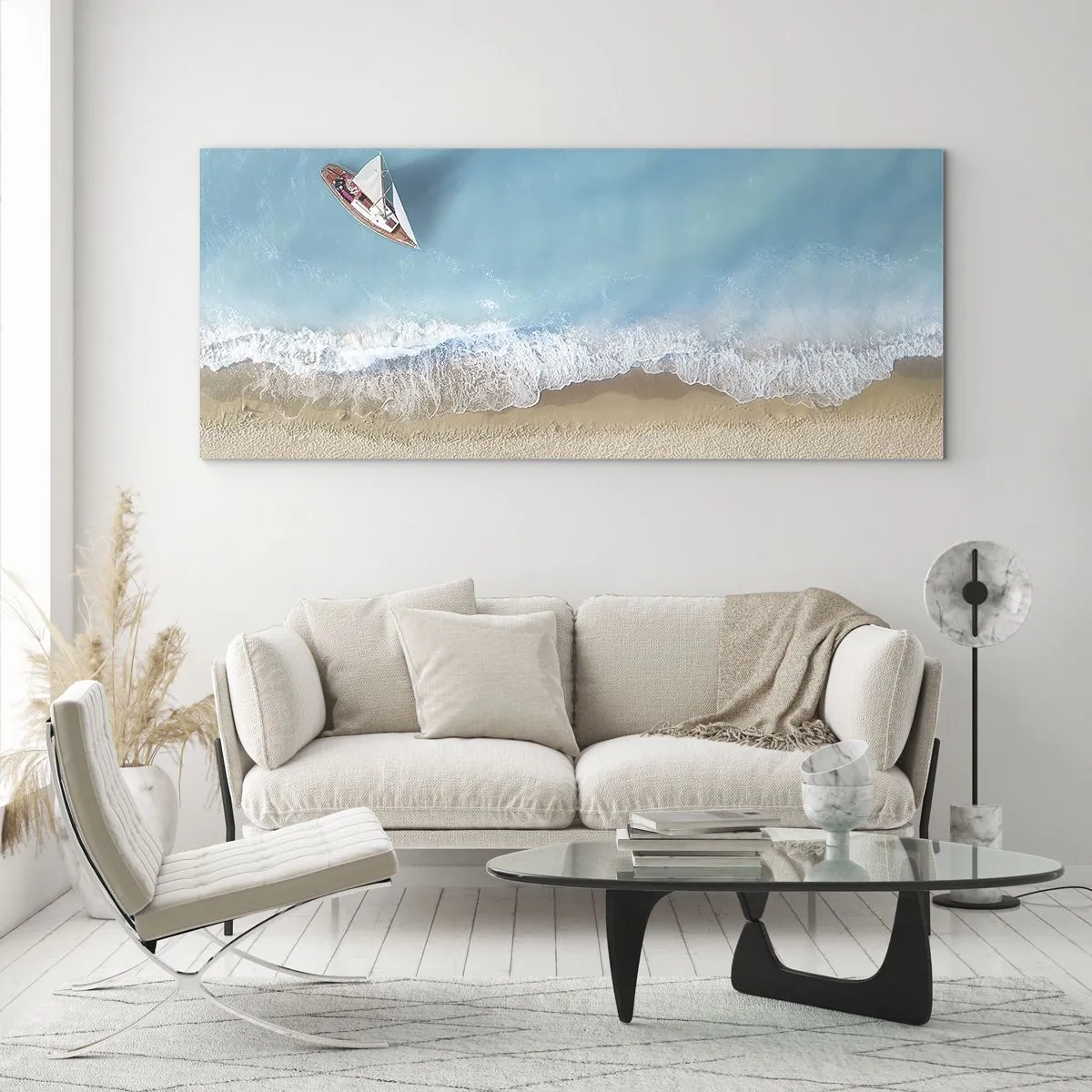 Quadro em vidro - No limite do azul e do ouro - 100x40 cm