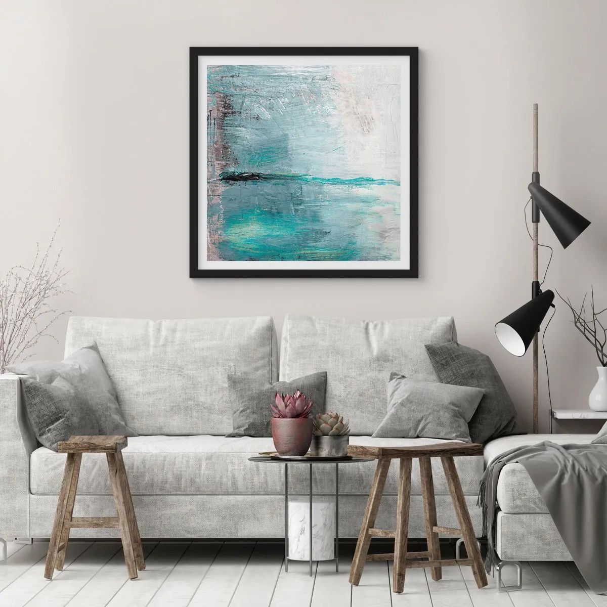 Pôster com moldura preta - Horizontalmente em azul - 40x40 cm