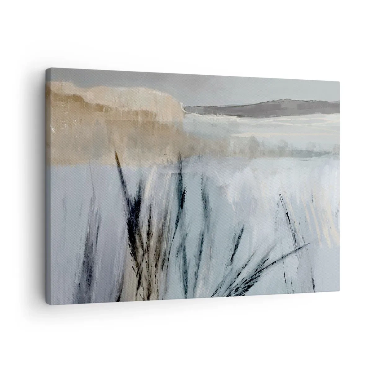 Quadro em tela - Uma paisagem pitoresca de inverno com campos e gramíneas - 70x50cm - Campos de inverno - Decoração de parede moderna para a sala de estar e quarto ARTTOR