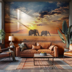 Papel de Parede Premium Canvas - Caminhada em família - Animais, África, Elefante - 400x280 cm