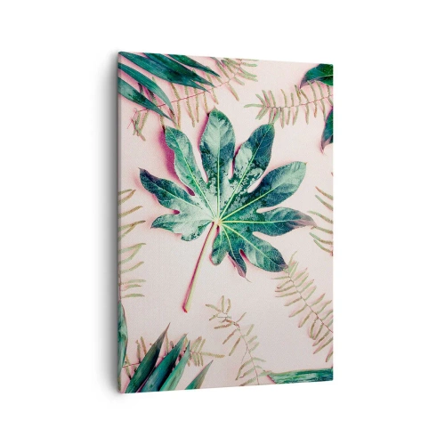 Quadro em tela - Estudo do verde em um fundo rosa - 50x70 cm