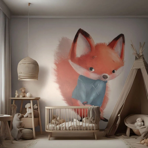 Papel de Parede Premium Canvas - Fico bonito nisto? - Para crianças, Raposa, Conto de fadas - 350x256 cm