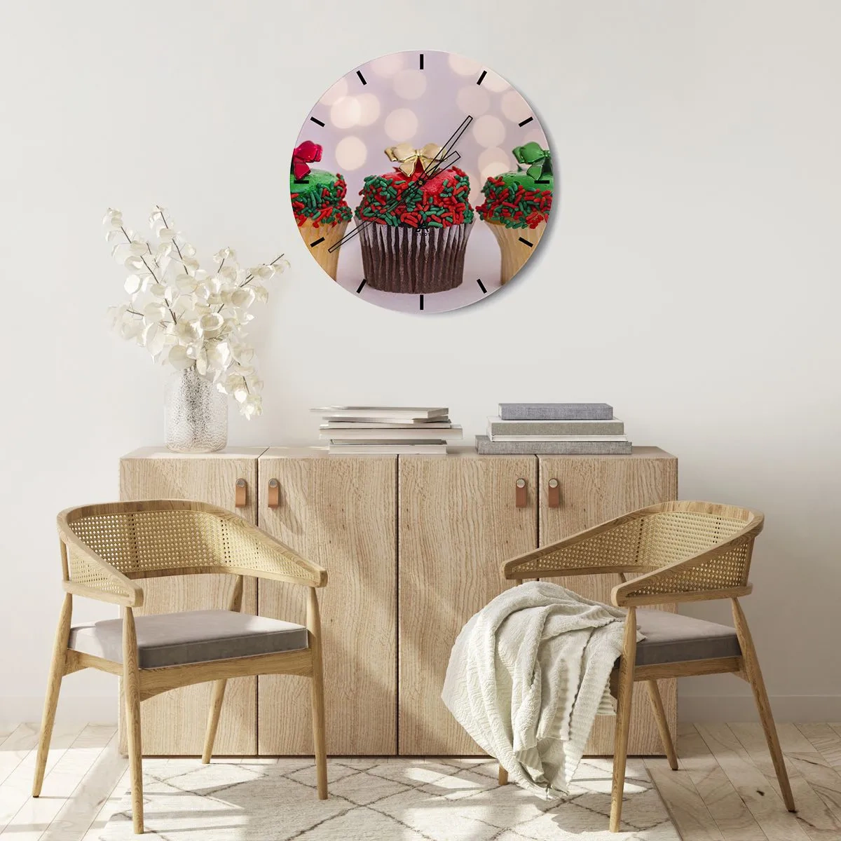 Relógio de parede - Relógio em vidro - Doces sob o laço - 40x40 cm