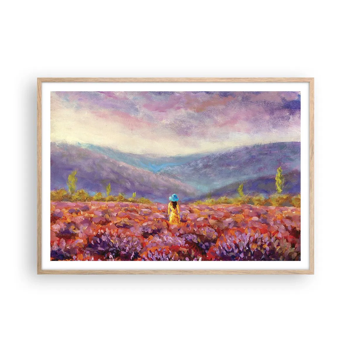 Pôster com moldura de carvalho claro - No mundo da lavanda - 100x70 cm