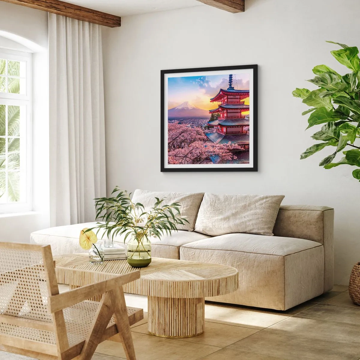 Pôster com moldura preta - A essência do espírito japonês - 60x60 cm