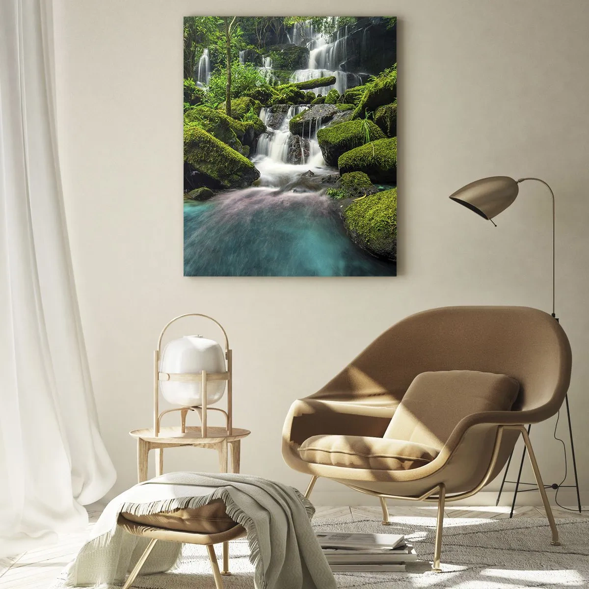 Quadro em vidro - Turquesa, safiras e prata líquida - 50x70 cm