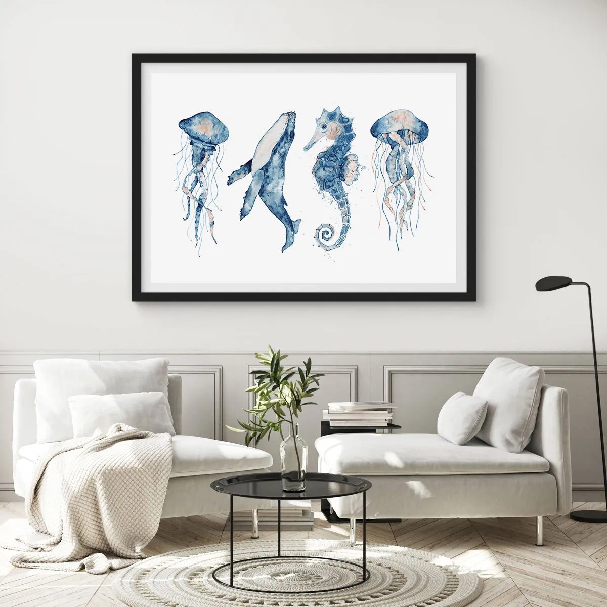 Pôster com moldura preta - Maravilhas do mar - 100x70 cm