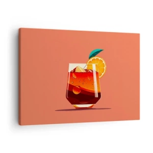 Quadro em tela - Um copo de bebida e uma fatia de laranja em um fundo laranja - 70x50cm - Refresco de verão - Decoração de parede moderna para a sala de estar e quarto ARTTOR