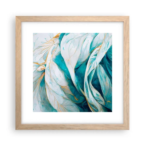 Pôster com moldura de carvalho claro - Abstração azul com lema dourado - 30x30 cm