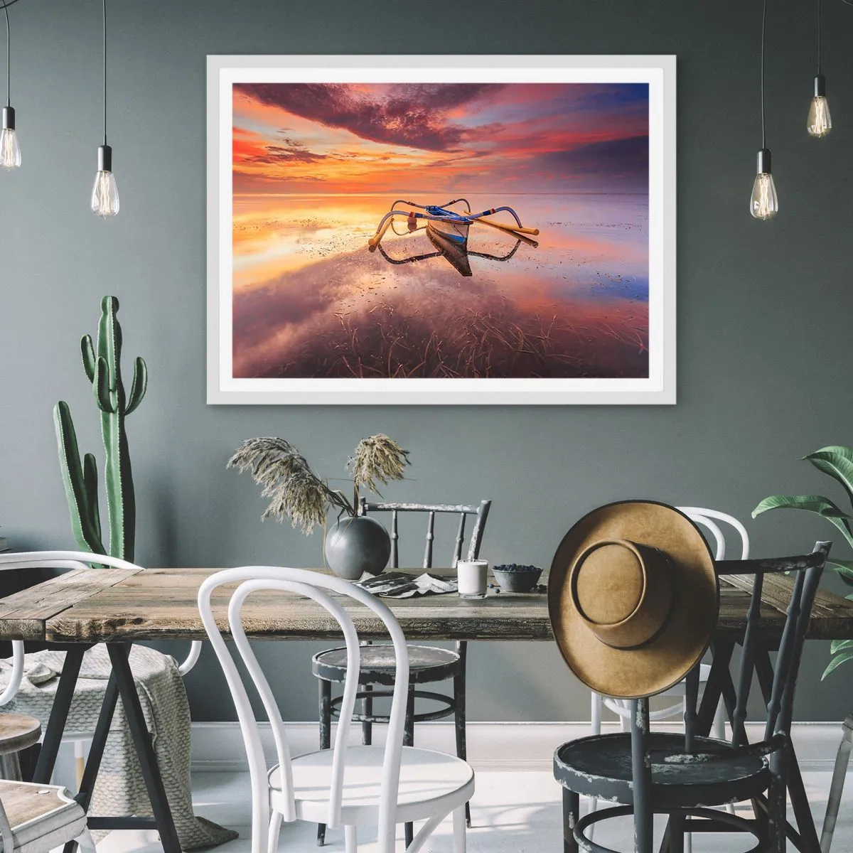 Pôster em moldura branca - A calma de uma noite tropical - 100x70 cm