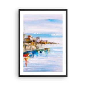 Pôster com moldura preta - A paisagem colorida da cidade litorânea - 50x70cm - Um refúgio urbano multicolorido - Decoração de parede moderna para a sala de estar e quarto ARTTOR
