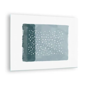 Quadro em vidro - Uma pintura abstrata em tons de azul com pontos brancos. - 70x50cm - Cultivado em azul - Decoração de parede moderna para a sala de estar e quarto ARTTOR