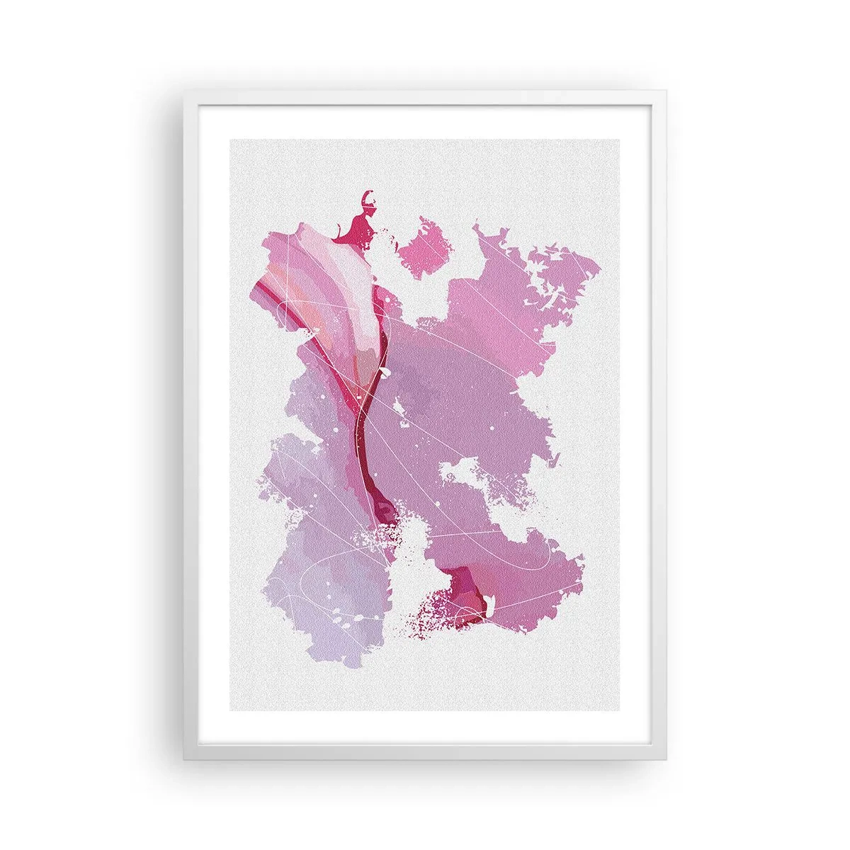 Pôster em moldura branca - Mapa do mundo rosa - 50x70 cm