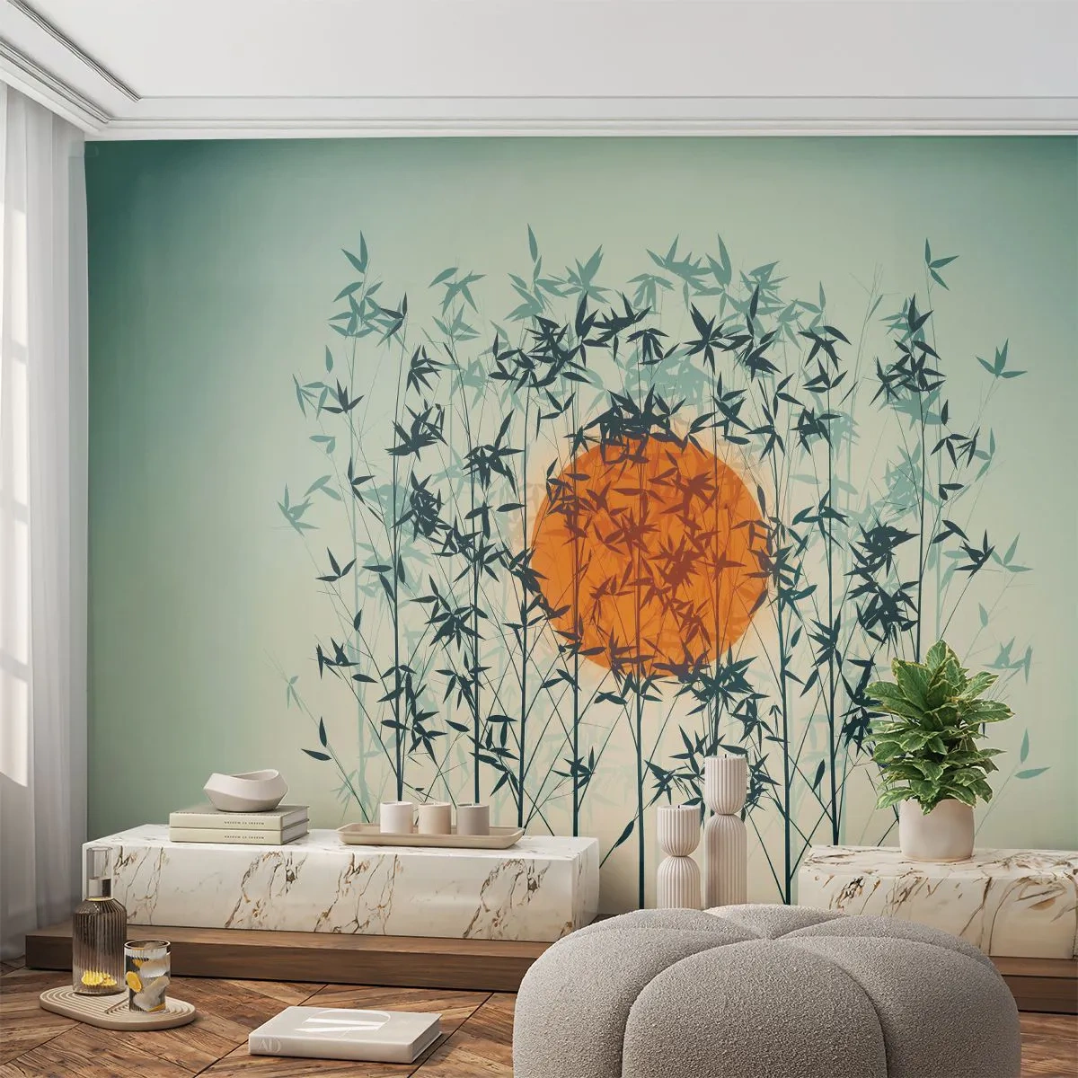 Papel de Parede Premium Canvas - Sol japonês - Abstração, Gráficos, Exotismo - 350x256 cm