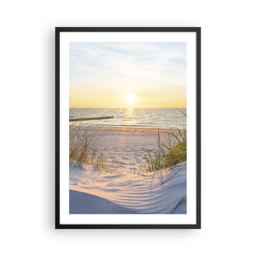 Pôster com moldura preta - Praia do pôr do sol com vista para o mar - 50x70cm - O som do mar, o canto dos pássaros, a praia selvagem entre a relva... - Decoração de parede moderna para a sala de estar e quarto ARTTOR