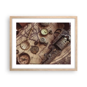 Pôster com moldura de carvalho claro - A aventura nos chama - 50x40 cm