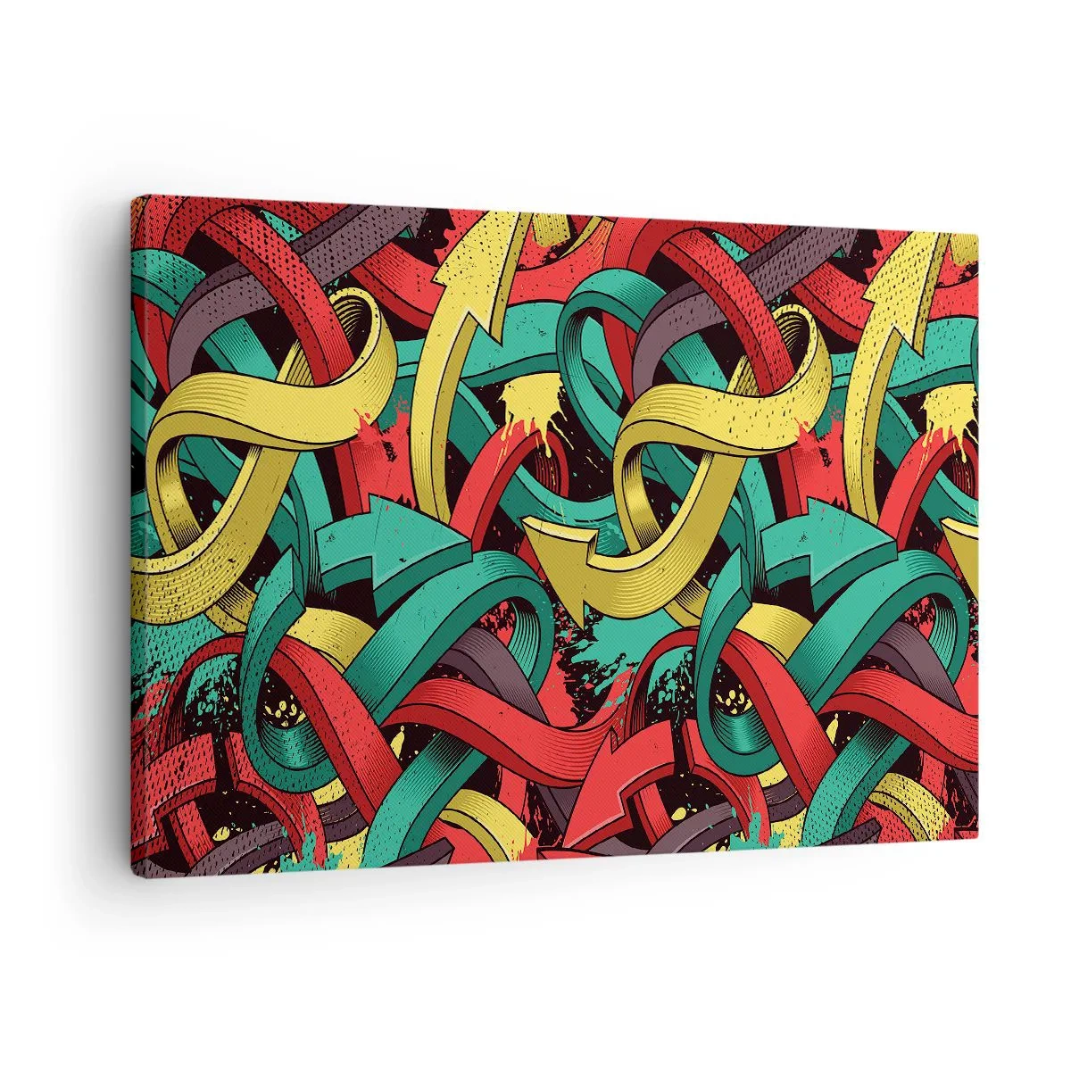 Quadro em tela - Setas abstratas em cores vibrantes criando caos - 70x50cm - Qual o caminho para o destino? - Decoração de parede moderna para a sala de estar e quarto ARTTOR