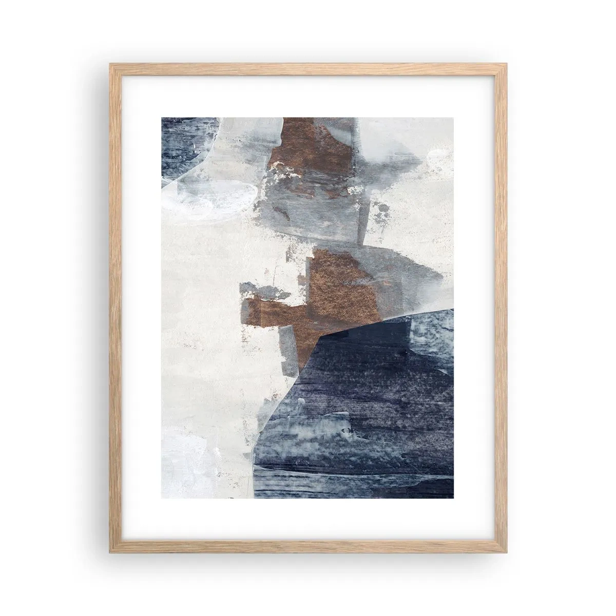Pôster com moldura de carvalho claro - Formas azuis e marrons - 40x50 cm