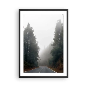 Pôster com moldura preta - Uma estrada sinuosa entre árvores envoltas em neblina - 50x70cm - O conto da floresta mágica - Decoração de parede moderna para a sala de estar e quarto ARTTOR