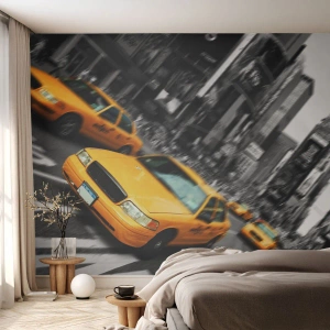 Papel de Parede Premium Sand - Gotas de sol em Nova Iorque - Cidade, Ney Iorque, Táxi - 100x70 cm