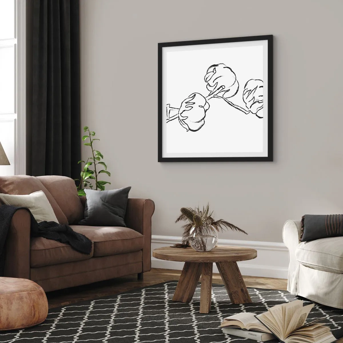 Pôster com moldura preta - Algodão para baixo - 40x40 cm