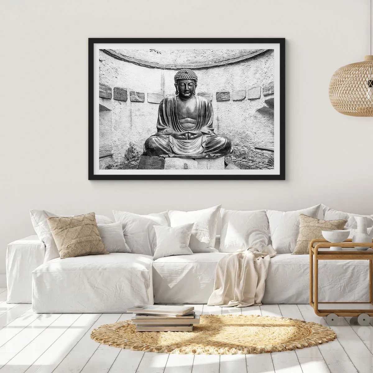 Pôster com moldura preta - Na fonte da paz - 100x70 cm