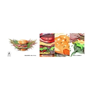 Amostra de papel de parede autocolante Deluxe Sticker - Tentação quente - Gastronomia, Hamburger, Culinária - 100x30 cm