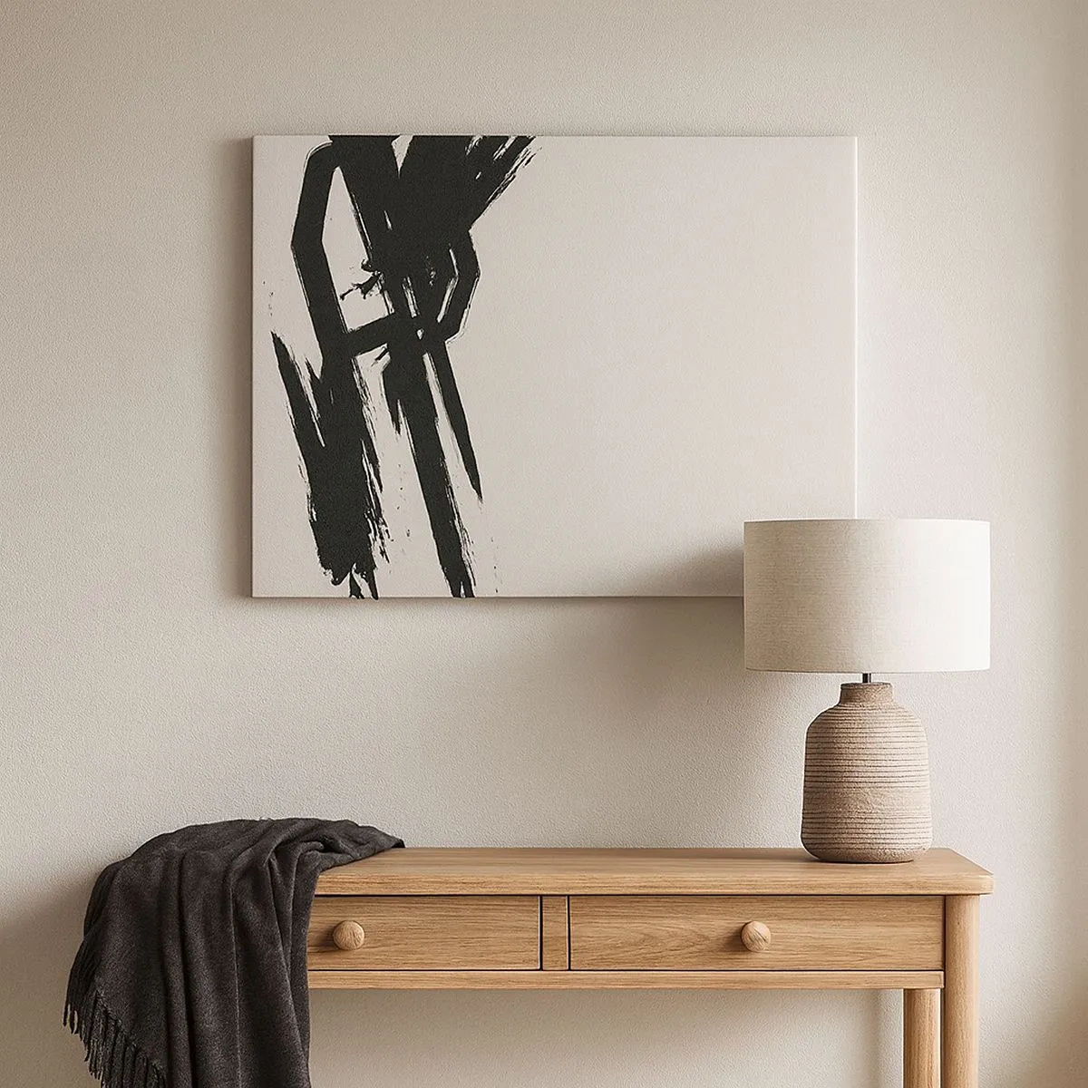 Quadro em tela - Pinceladas dinâmicas em preto sobre fundo claro - 70x50cm - Corrida imparável - Decoração de parede moderna para a sala de estar e quarto ARTTOR