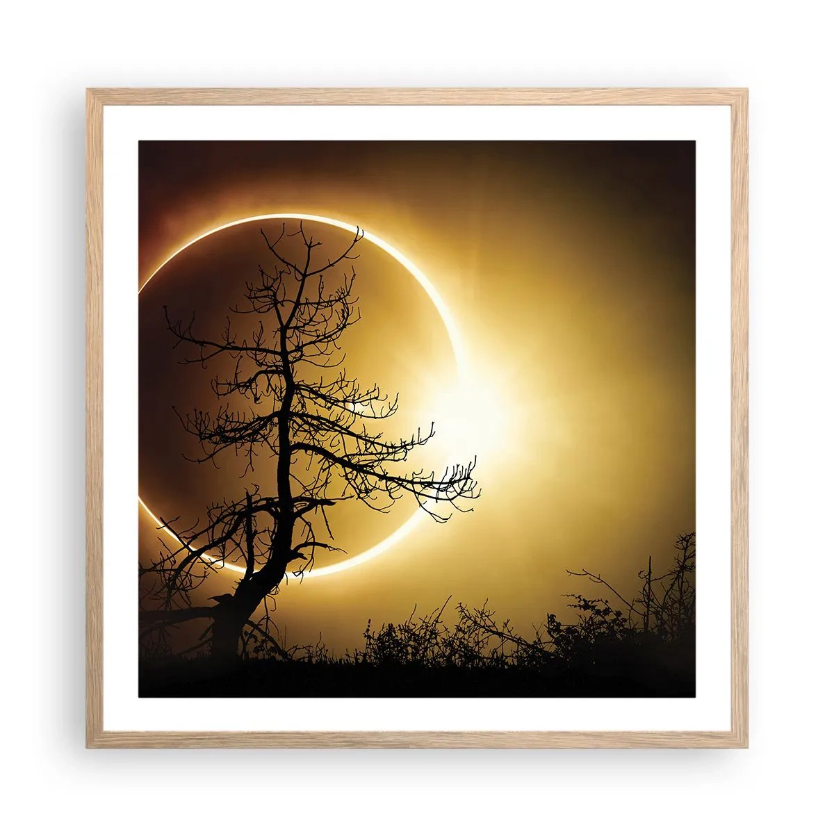 Pôster com moldura de carvalho claro - Eclipse total - 60x60 cm
