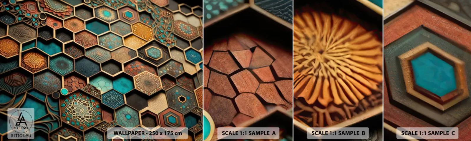 Amostra de Papel de Parede Standard Eco - Ornamentos árabes – variação - Cubo, Mosaico, Padrão - 100x30 cm