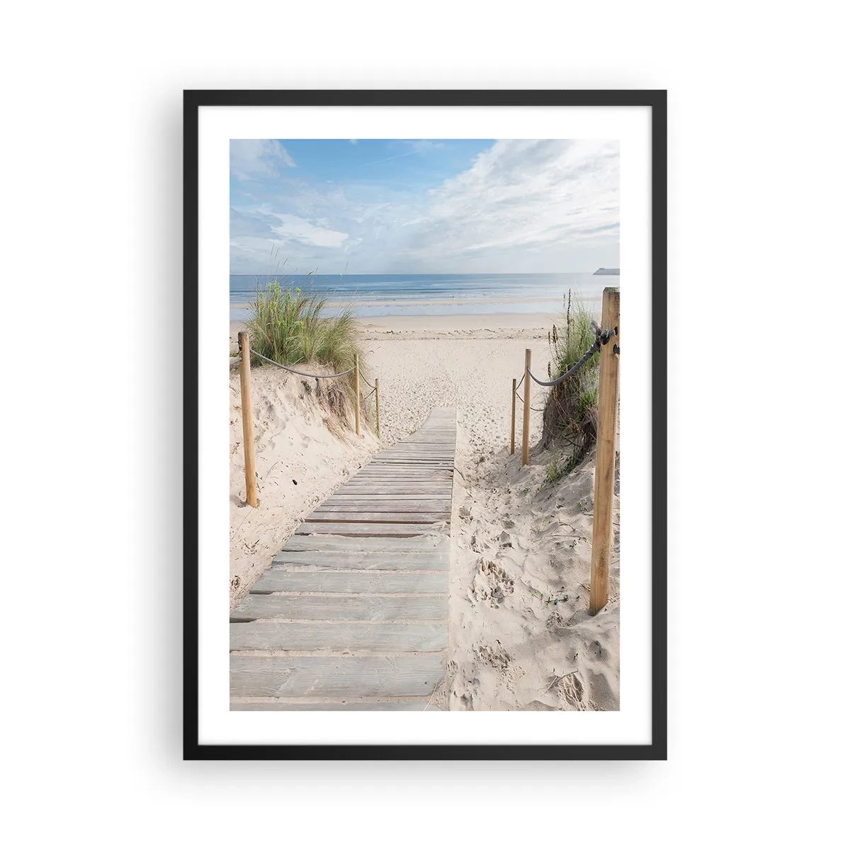 Pôster com moldura preta - Caminho para a praia com vista para o mar - 50x70cm - Pelo horizonte - Decoração de parede moderna para a sala de estar e quarto ARTTOR