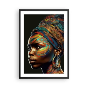Pôster com moldura preta - Retrato de uma mulher com um lenço colorido e maquiagem étnica - 50x70cm - Rainha africana - Decoração de parede moderna para a sala de estar e quarto ARTTOR