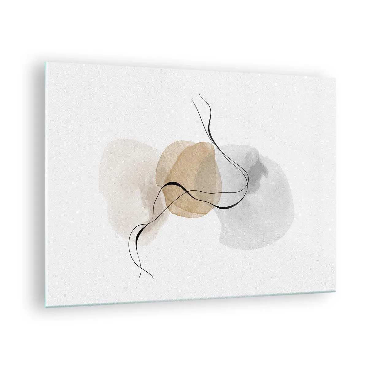 Quadro em vidro - Uma abstração sutil com manchas pastéis e linhas pretas. - 70x50cm - Contas ao vento - Decoração de parede moderna para a sala de estar e quarto ARTTOR