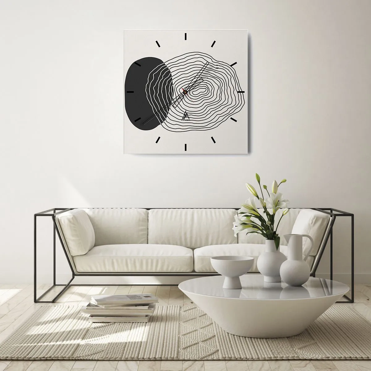 Relógio de parede - Relógio em vidro - Duração e vibração - 30x30 cm