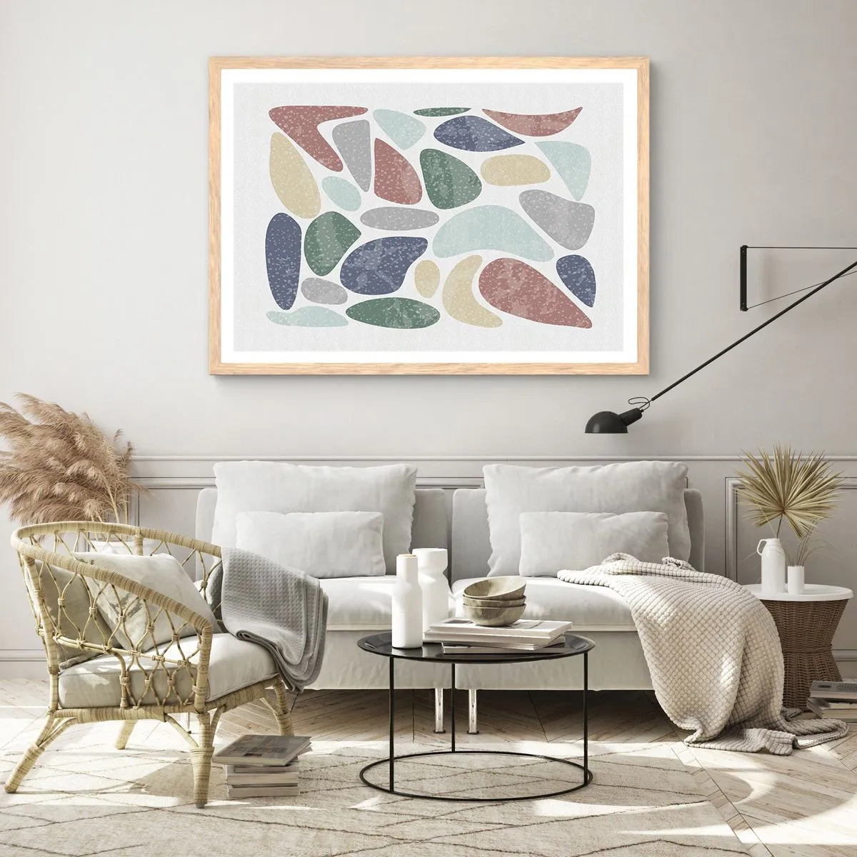 Pôster com moldura de carvalho claro - Um mosaico de cores em pó - 70x50 cm