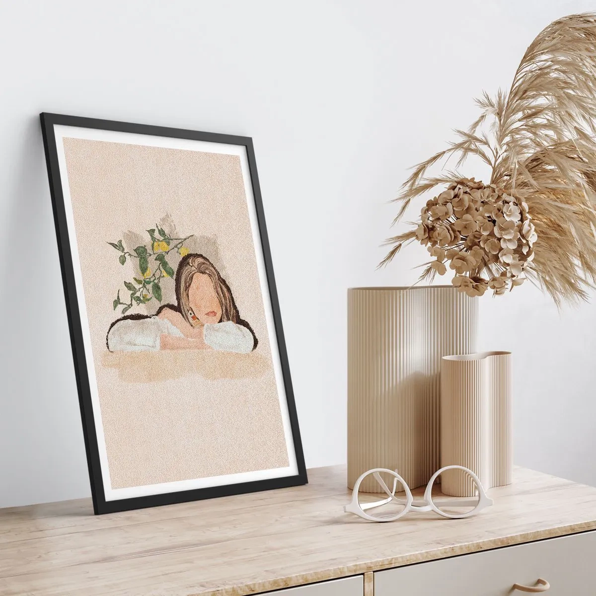 Pôster com moldura preta - Uma figura pensativa cercada pela natureza - 50x70cm - Beleza do sul - Decoração de parede moderna para a sala de estar e quarto ARTTOR