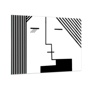 Quadro em vidro - Uma visão gráfica de um beijo em um estilo minimalista - 70x50cm - Apenas um beijo - Decoração de parede moderna para a sala de estar e quarto ARTTOR