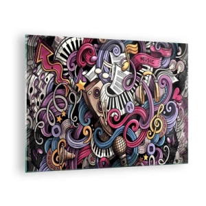 Quadro em vidro - Temas musicais coloridos com notas e instrumentos - 70x50cm - Melodia complicada - Decoração de parede moderna para a sala de estar e quarto ARTTOR