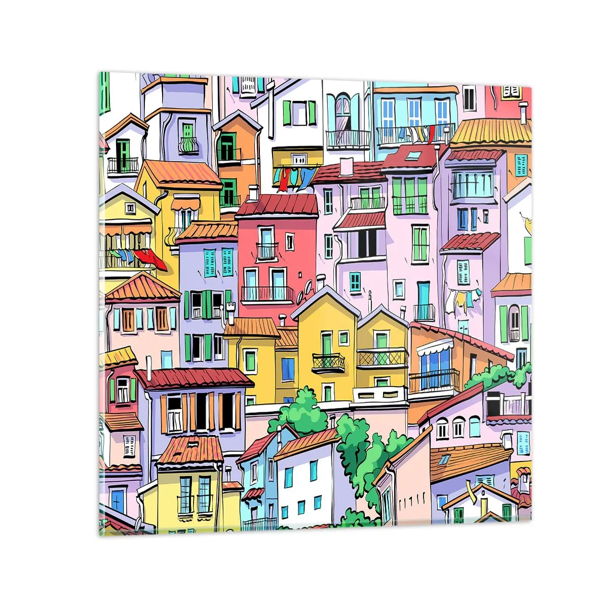 Quadro em vidro - Cidade divertida - 30x30 cm