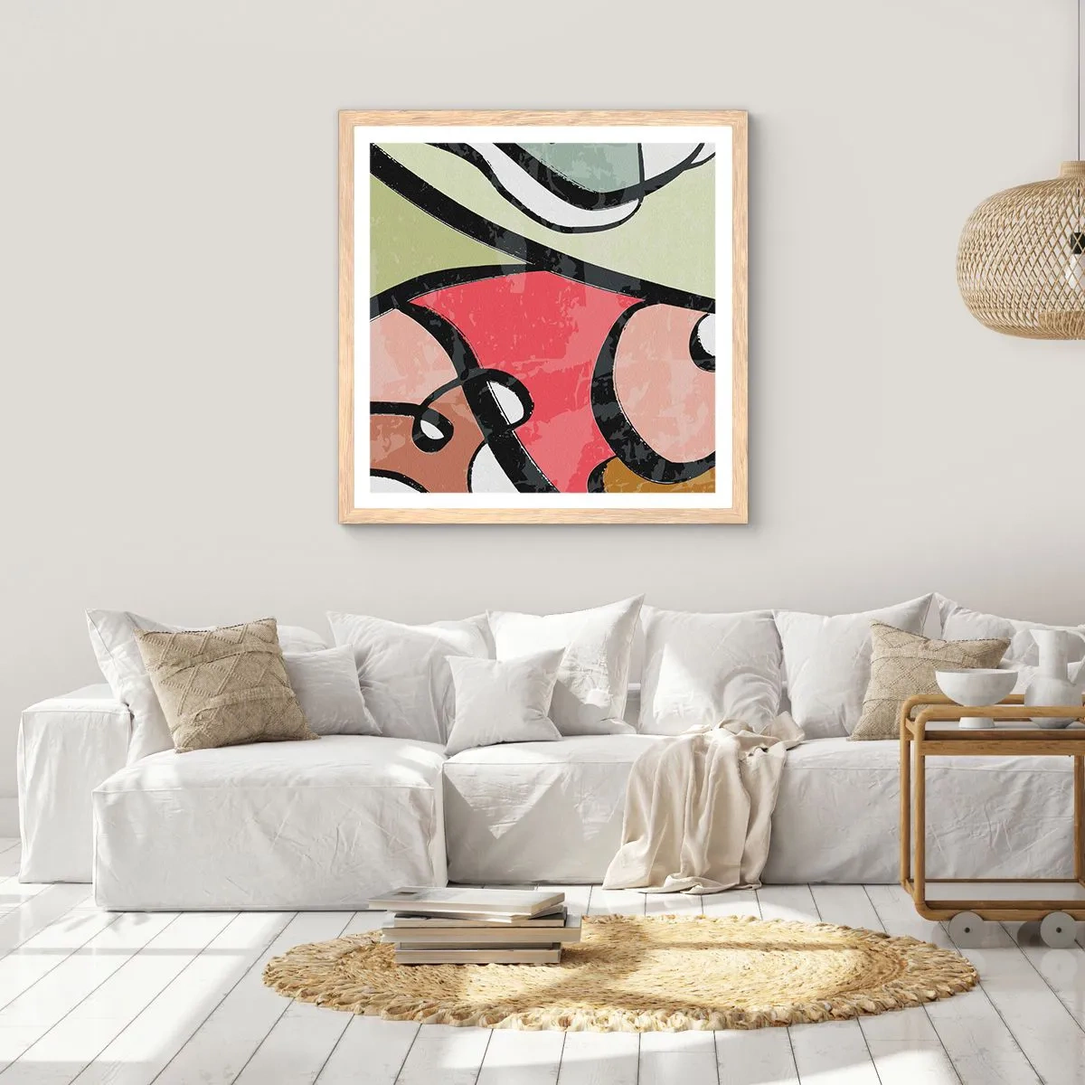 Pôster com moldura de carvalho claro - Piruetas entre cores - 60x60 cm