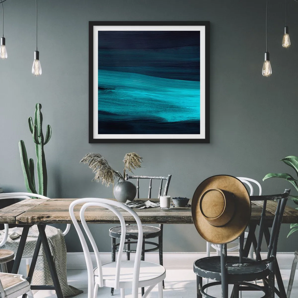 Pôster com moldura preta - Vá com o fluxo - 50x50 cm