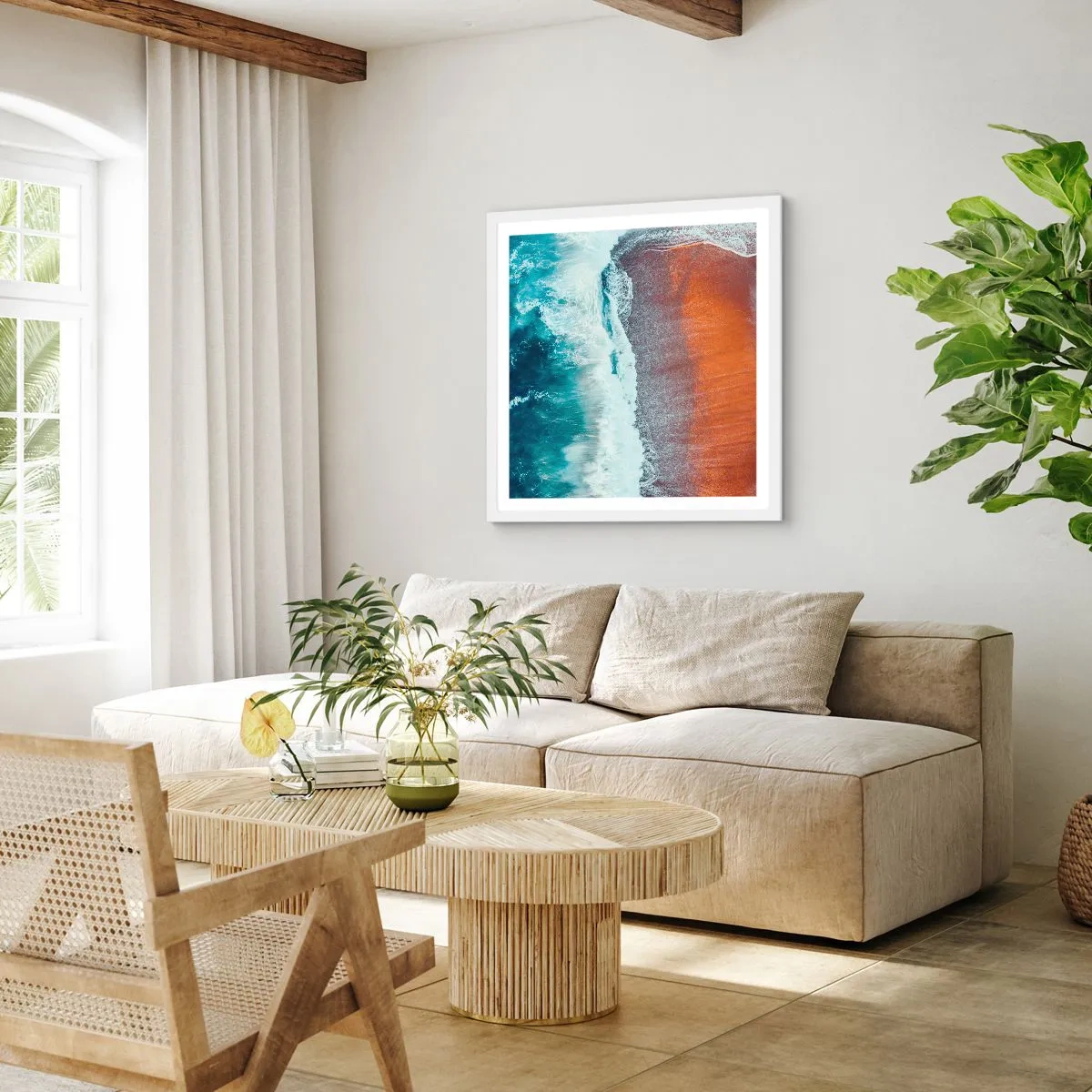 Pôster em moldura branca - Toque do oceano - 60x60 cm