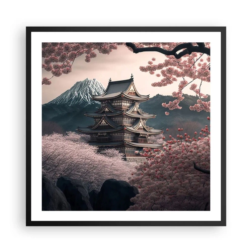 Pôster com moldura preta - A terra da flor de cerejeira - 60x60 cm