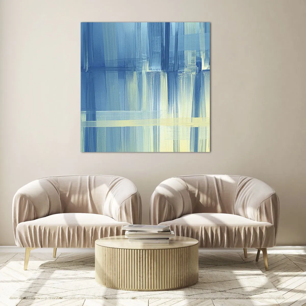 Quadro em vidro - Composição em turquesa - 70x70 cm