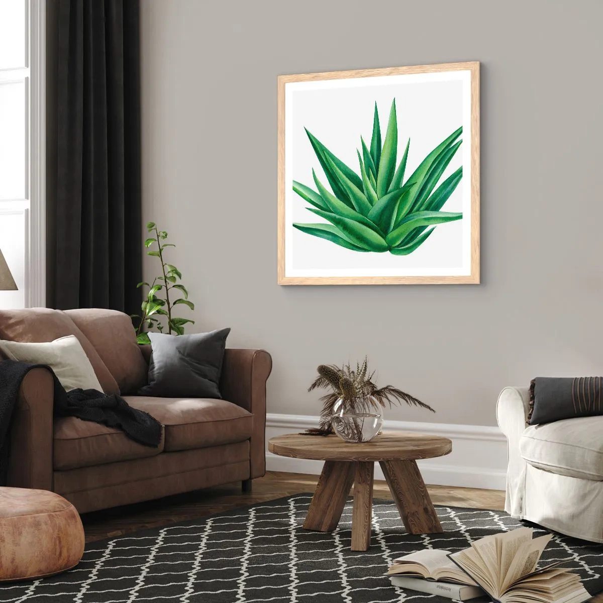 Pôster com moldura de carvalho claro - Verde – força – vida - 60x60 cm