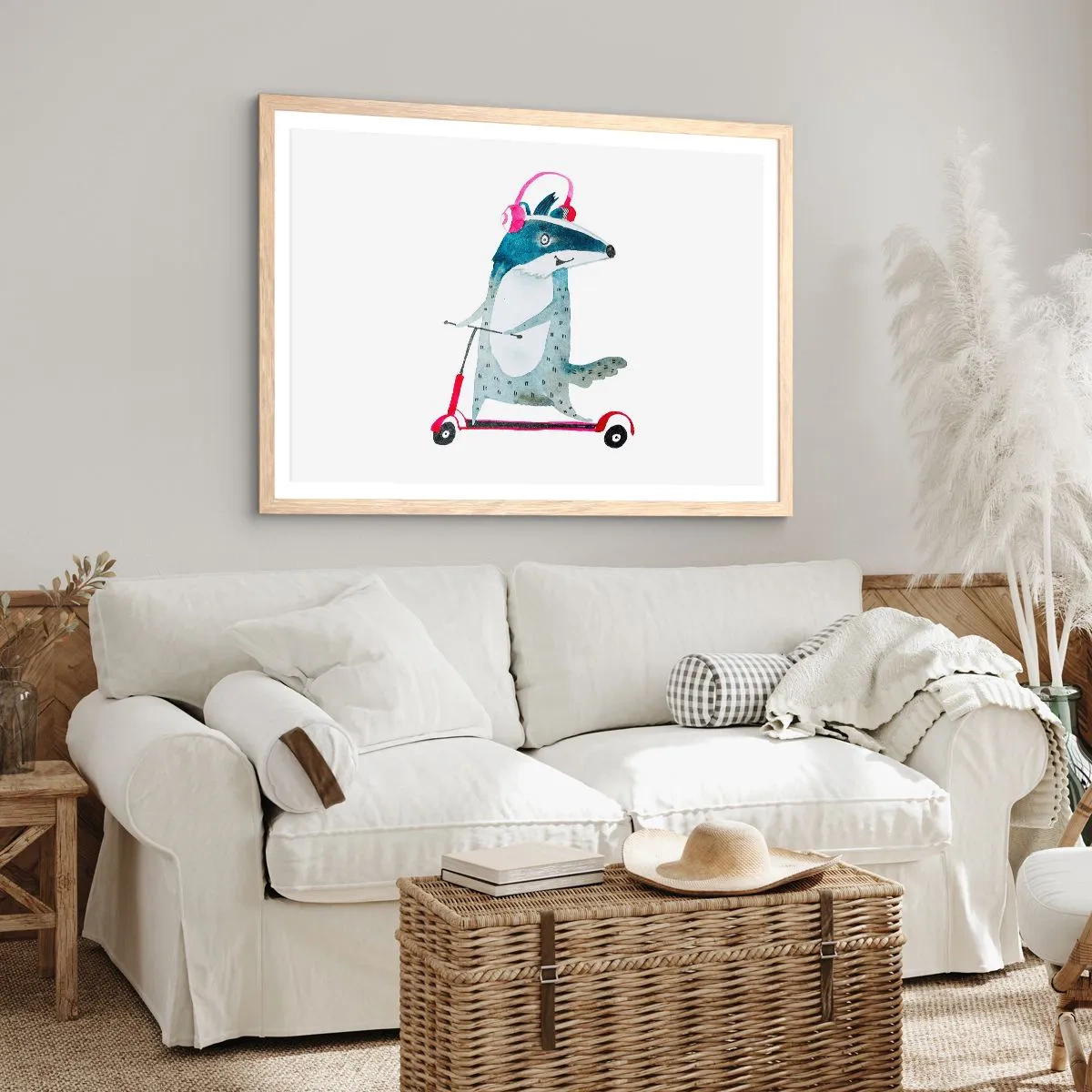 Pôster com moldura de carvalho claro - A alegria do texugo - 100x70 cm