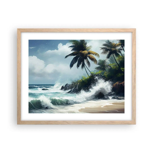 Pôster com moldura de carvalho claro - Em uma costa tropical - 50x40 cm
